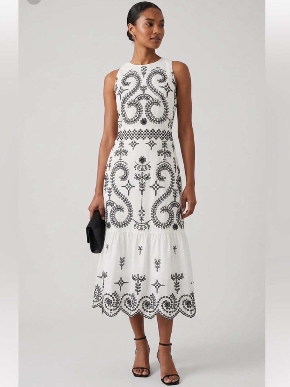 Tory Burch Mariana Black & White Embroidered Midi Dress Size 4